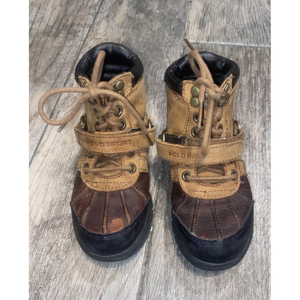 POLO RALPH LAUREN‎ SPORT TAN / BROWN YOUTH TODDLER BOYS SZ 9.5 SHOES ANKLE BOOTS
